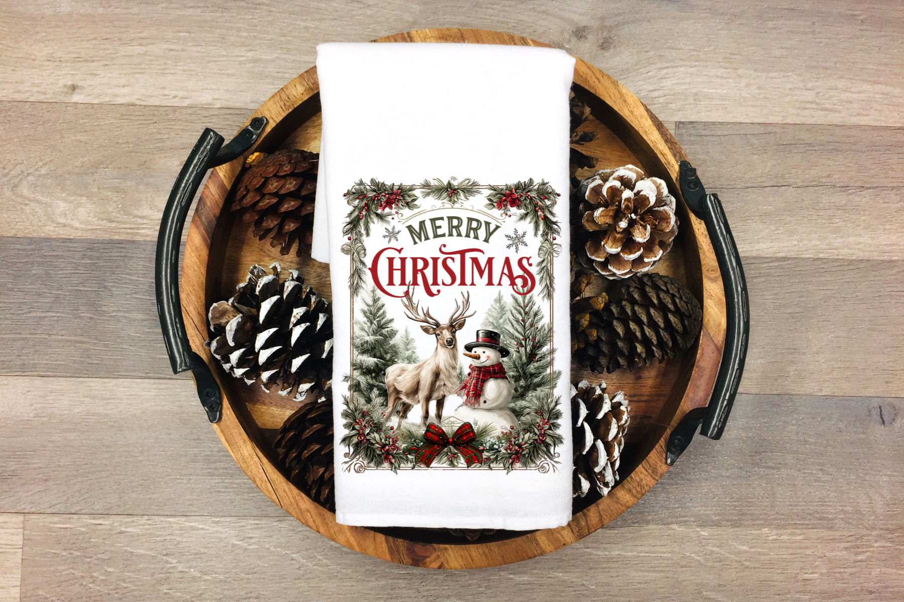 Merry Christmas Deer and Snowman Towel